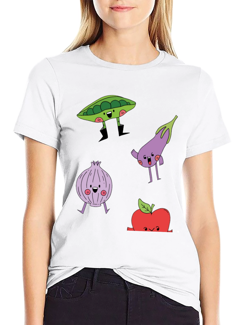 Cartoon Vegetables Graphic Print T-Shirt
