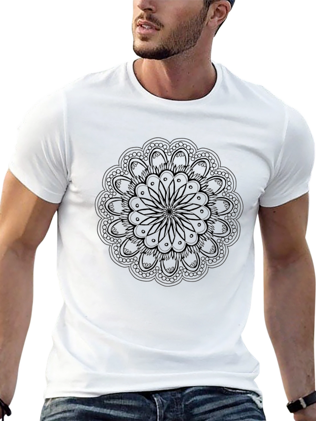 Black Mandala Graphic Tee - Mens Casual T-Shirt