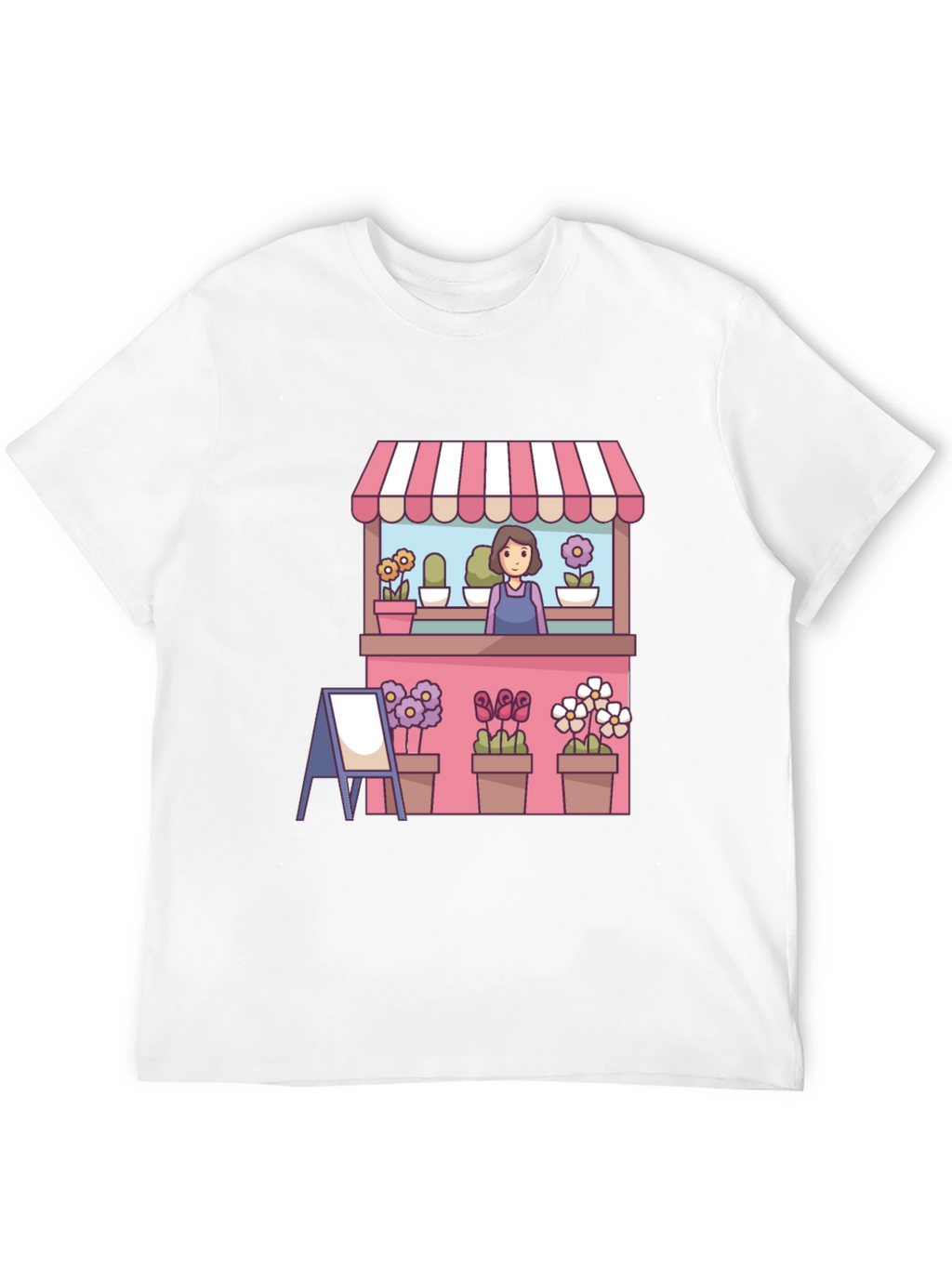 Florist Cartoon Graphic Tee - Black Casual T-Shirt