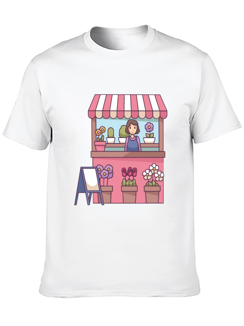 Florist Cartoon Graphic Tee - Black Casual T-Shirt