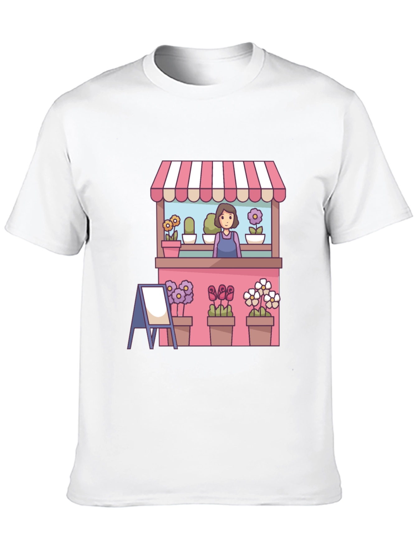 Florist Cartoon Graphic Tee - Black Casual T-Shirt
