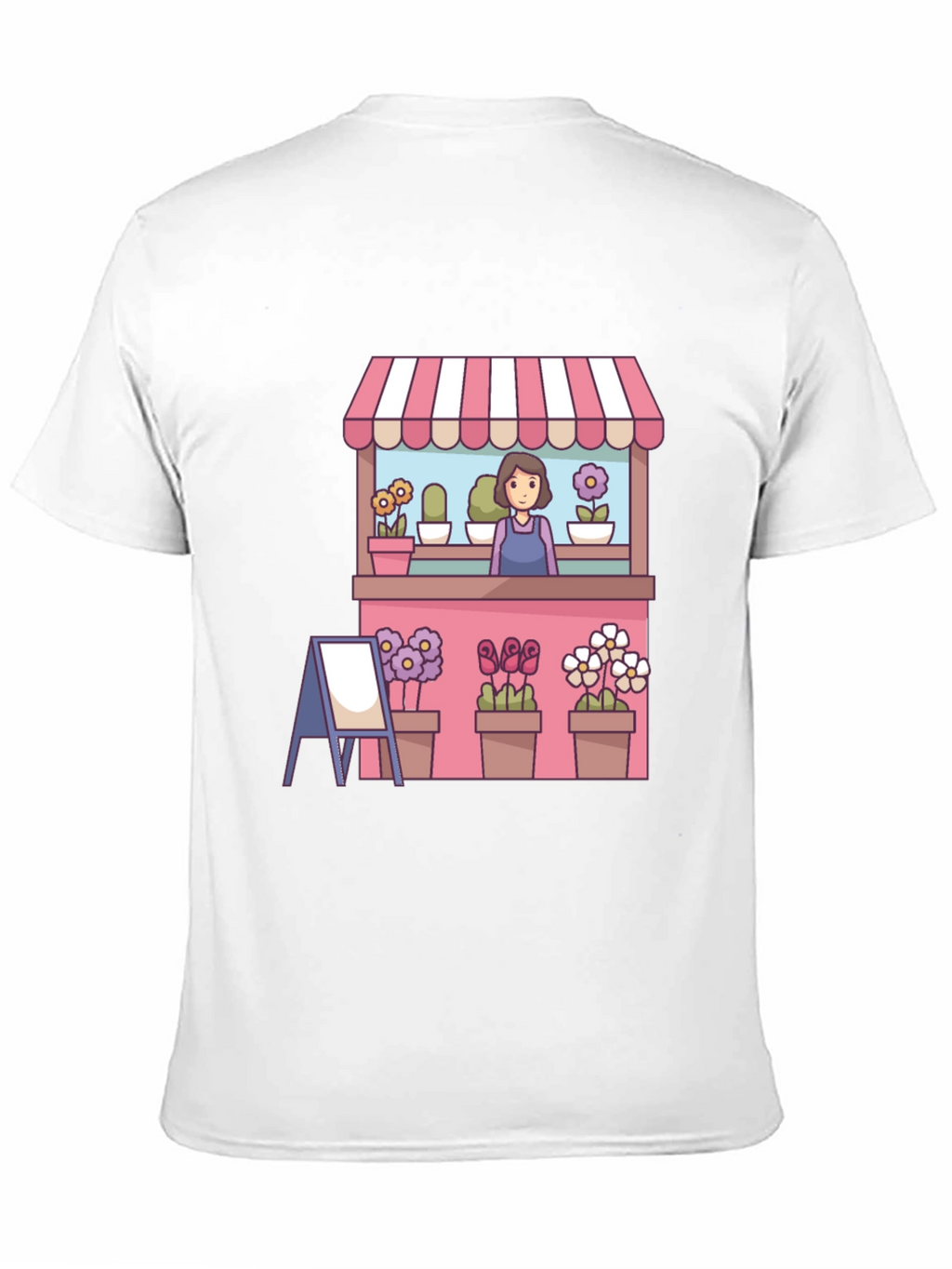 Florist Cartoon Graphic Tee - Black Casual T-Shirt