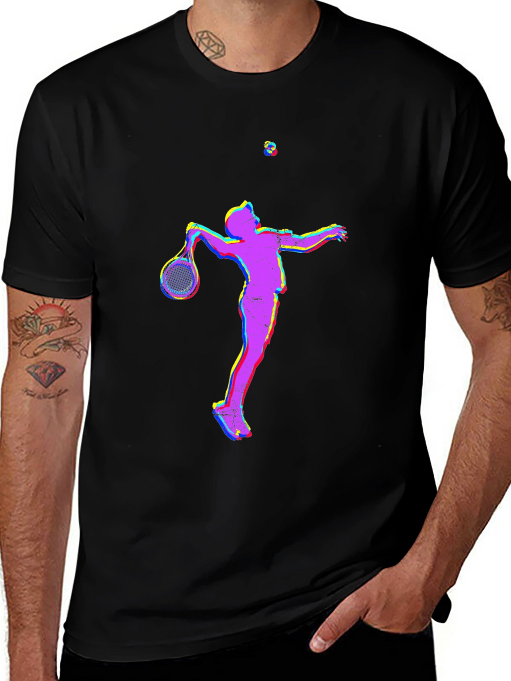 Tennis Player Graphic T-Shirt - Black