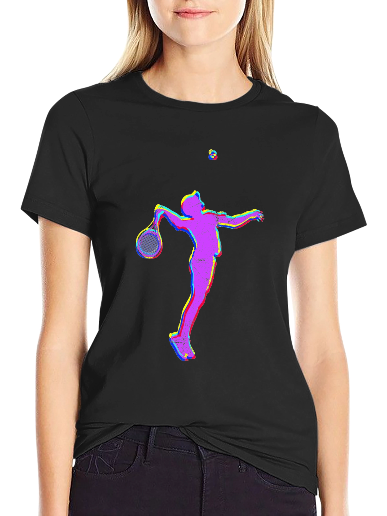 Tennis Player Graphic T-Shirt - Black