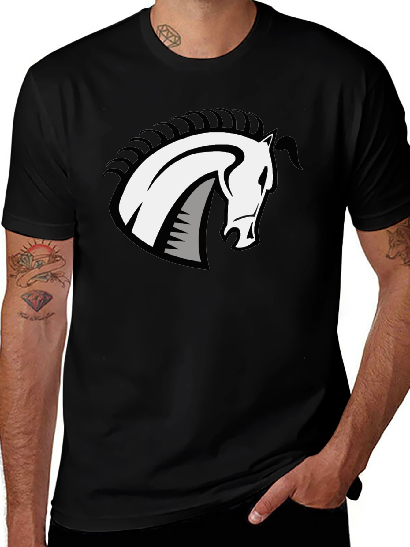 Black T-Shirt with Horse Head Design