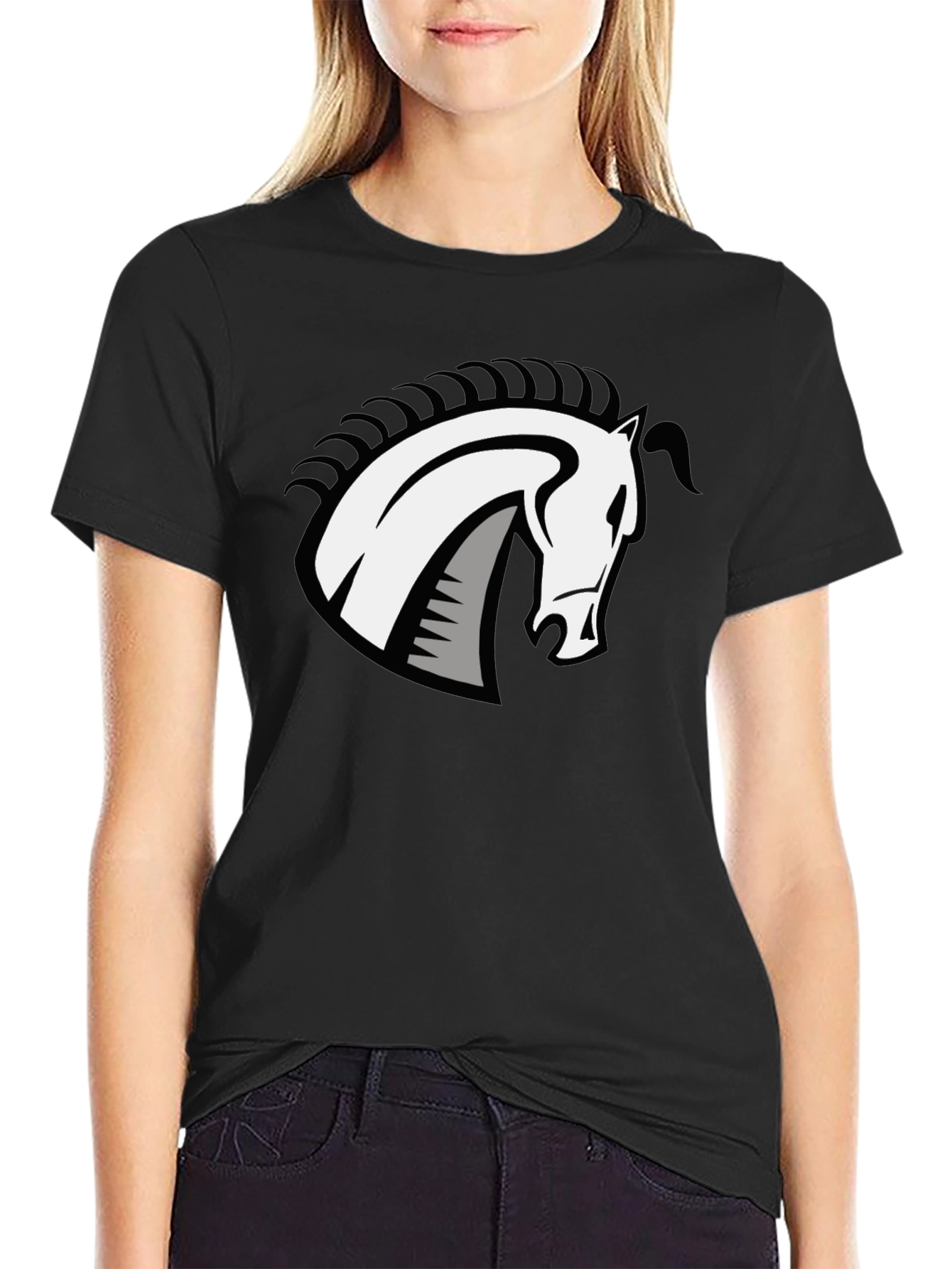 Black T-Shirt with Horse Head Design