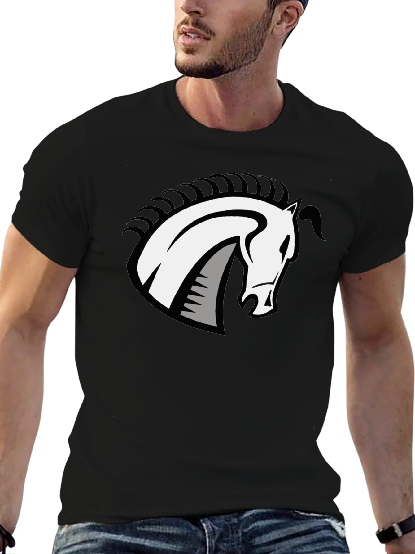 Black T-Shirt with Horse Head Design