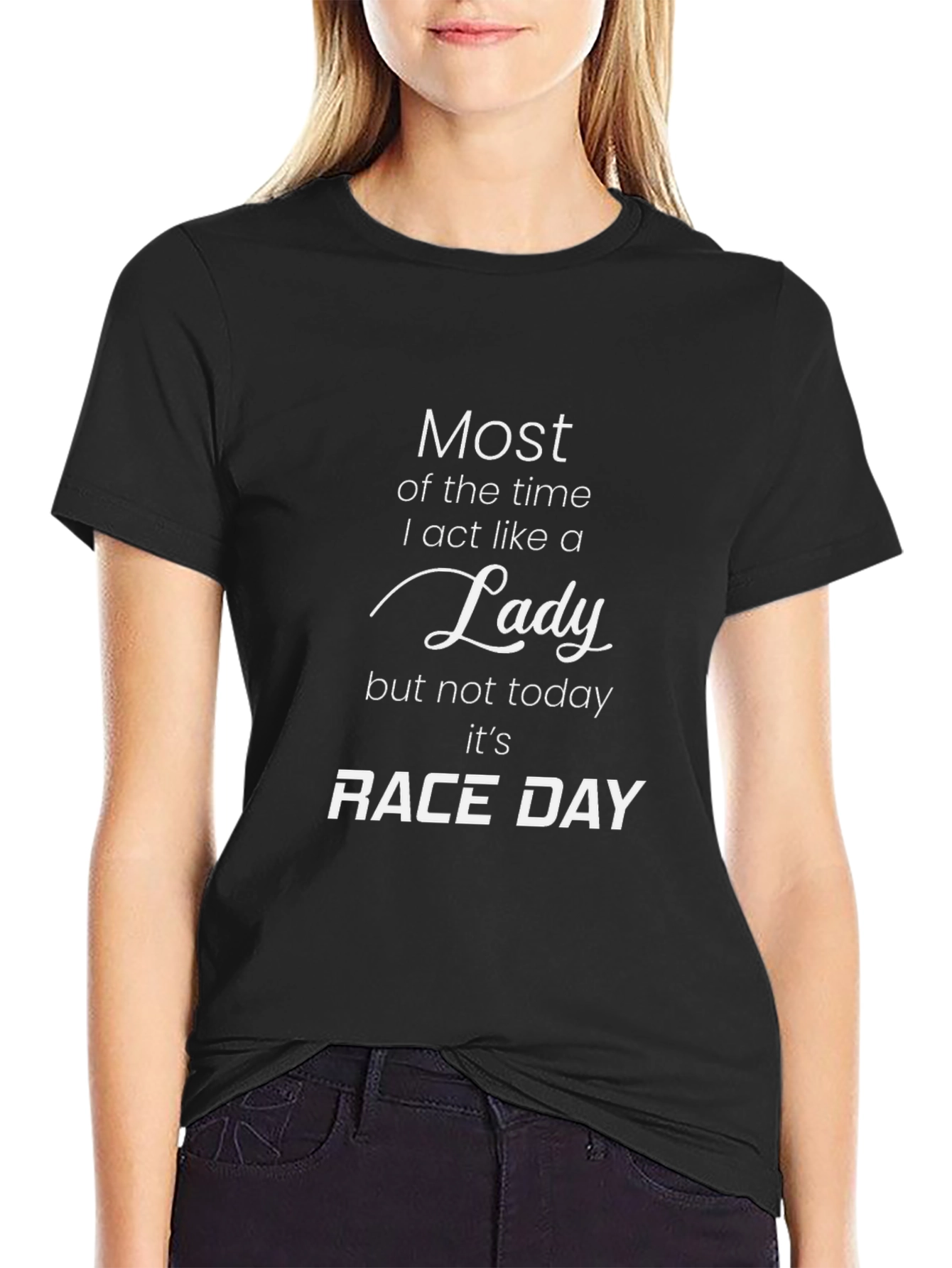 Race Day Lady T-Shirt - Black Graphic Tee