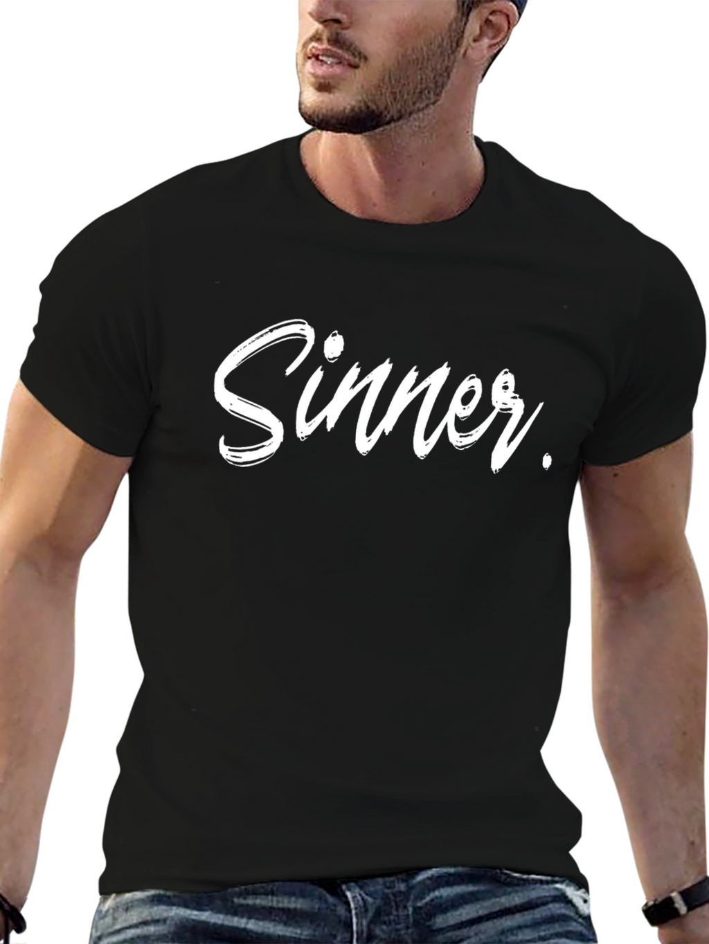 Sinner Graphic Print Black T-Shirt for Men