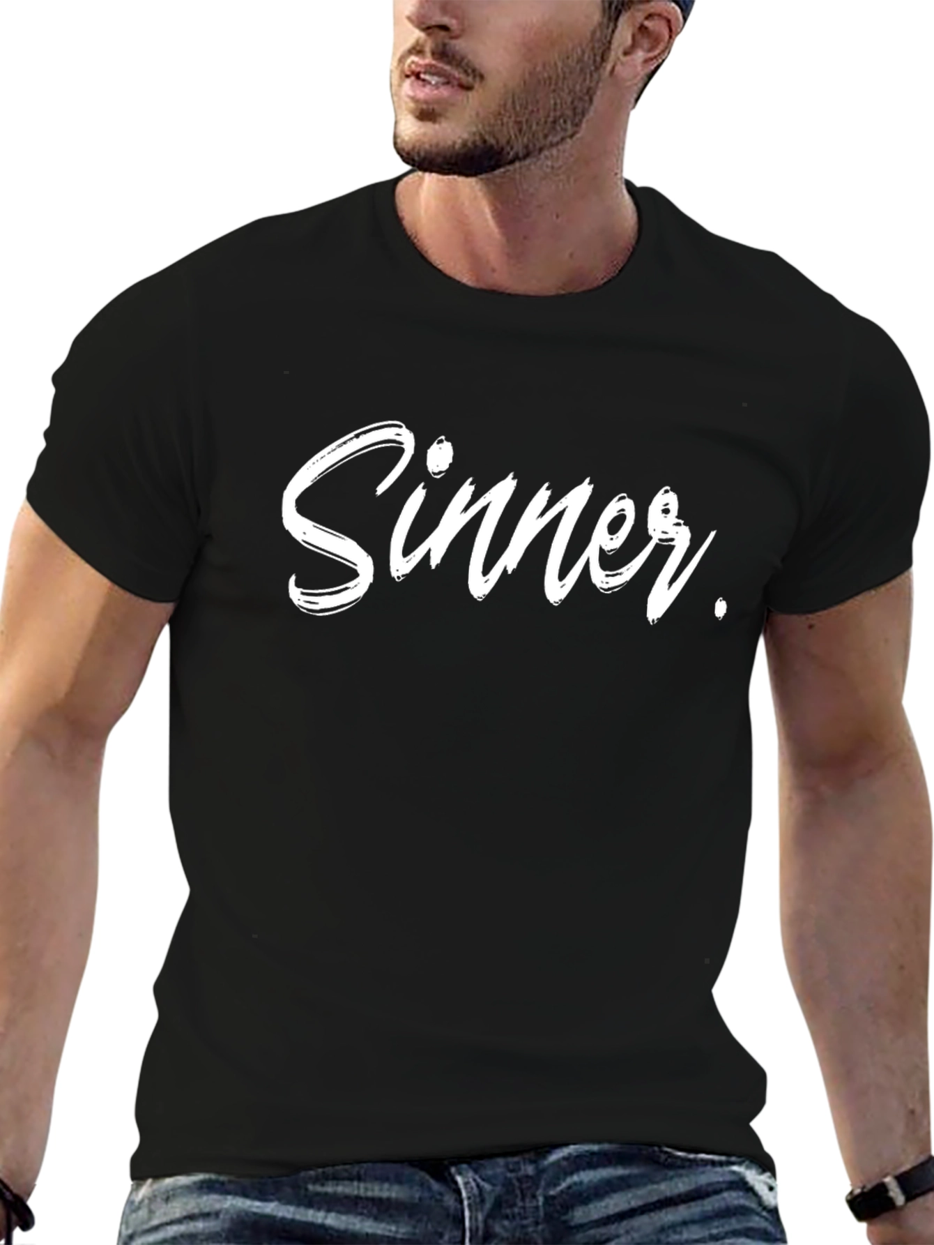 Sinner Graphic Print Black T-Shirt for Men