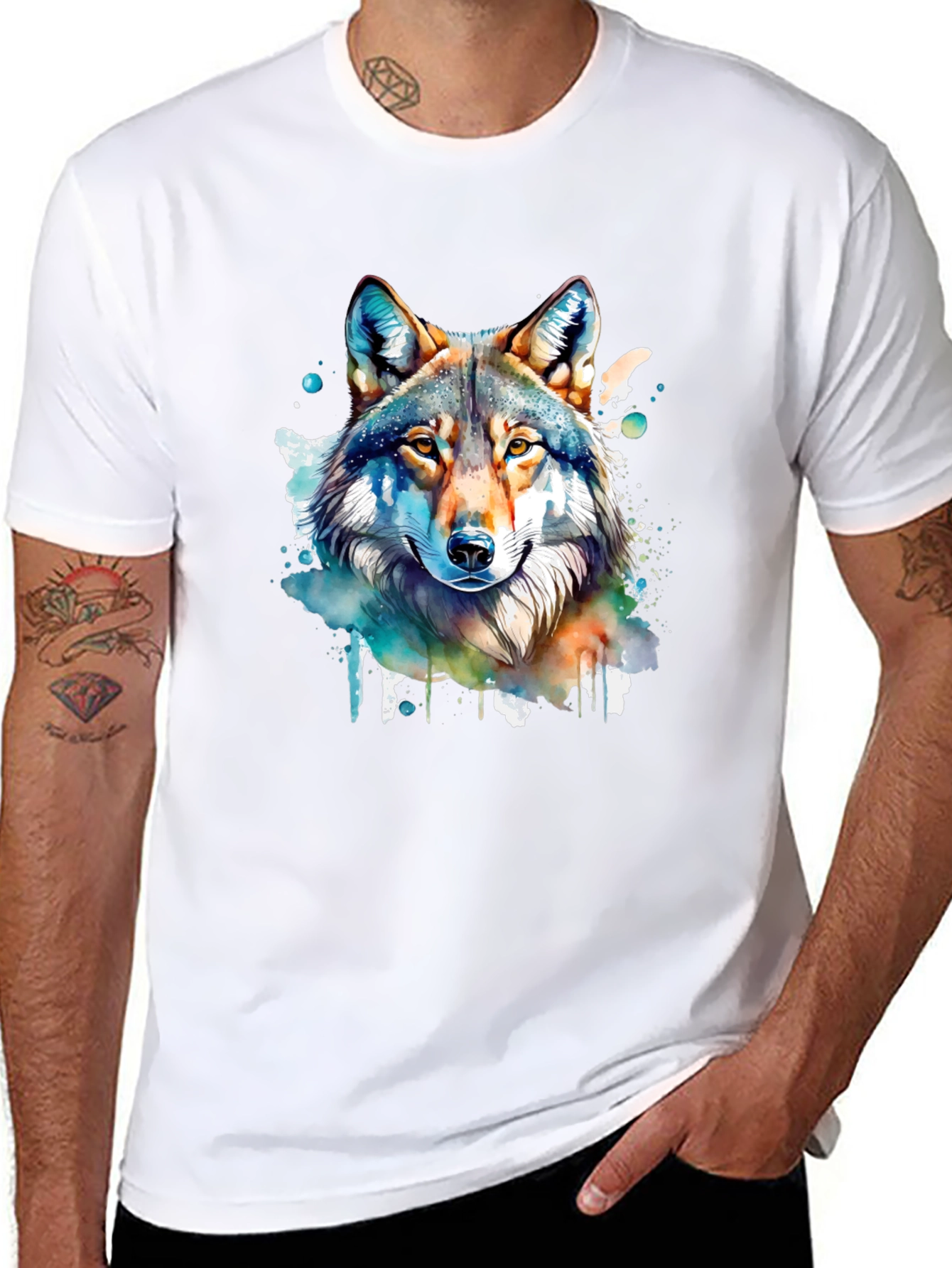 Wolf Watercolor Graphic Black T-Shirt