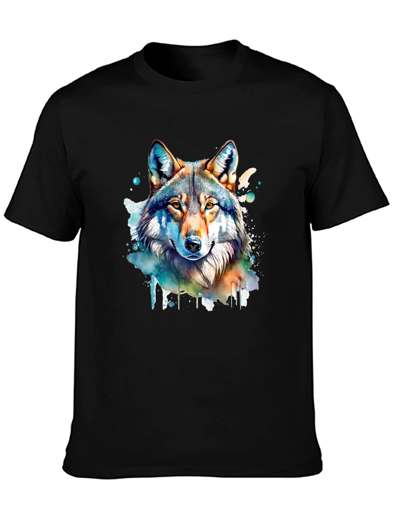 Wolf Watercolor Graphic Black T-Shirt