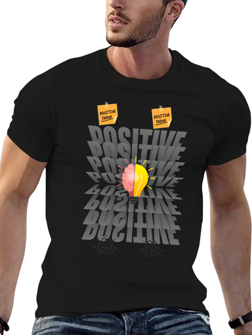Positive Thinking Graphic Tee - Brain Lightbulb Design