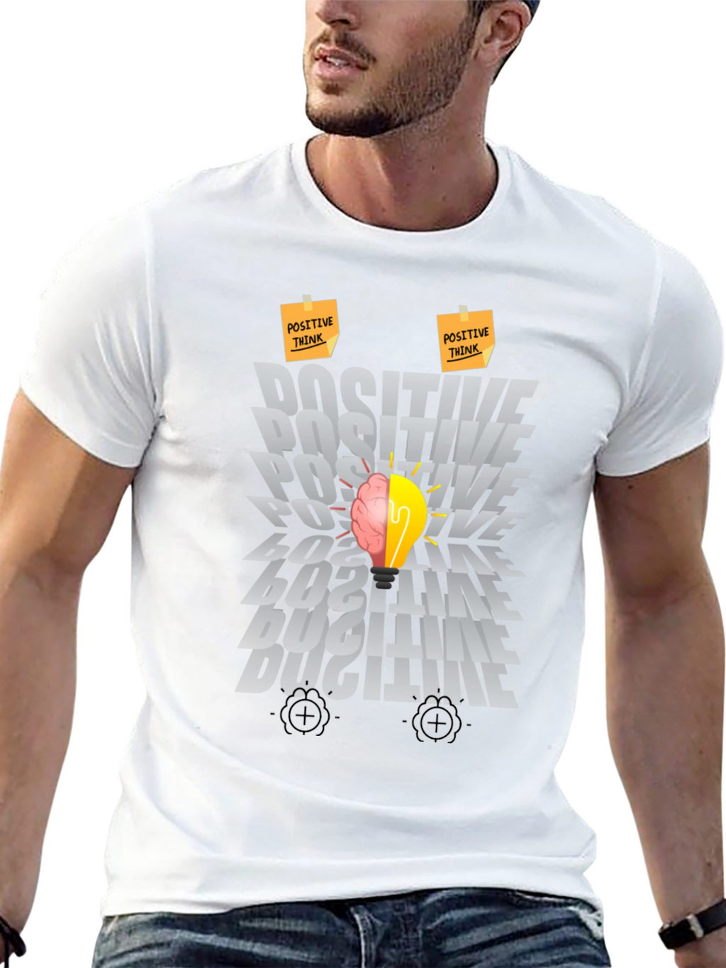 Positive Thinking Graphic Tee - Brain Lightbulb Design
