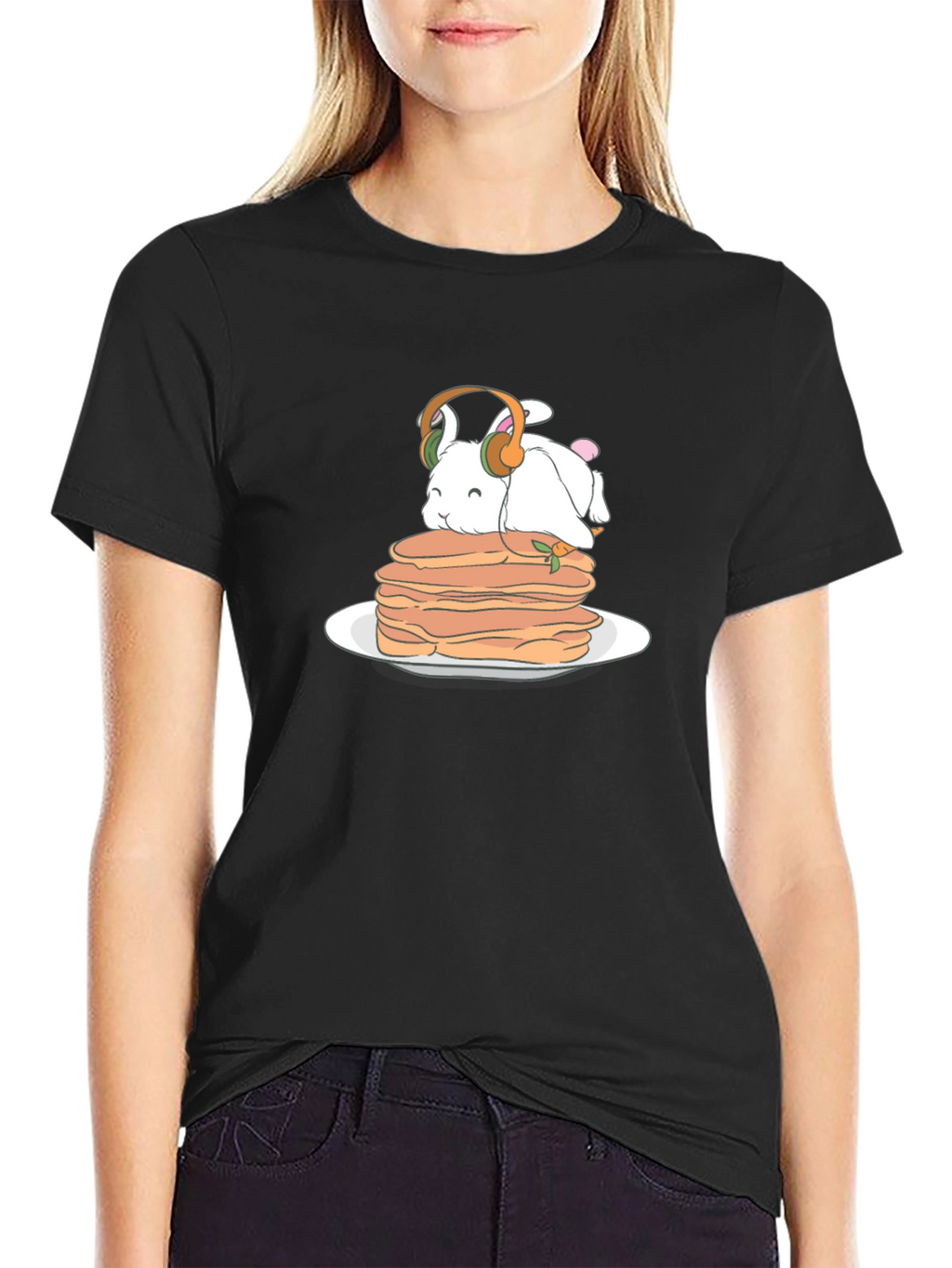 Bunny on Pancakes T-Shirt - Cute Foodie Tee