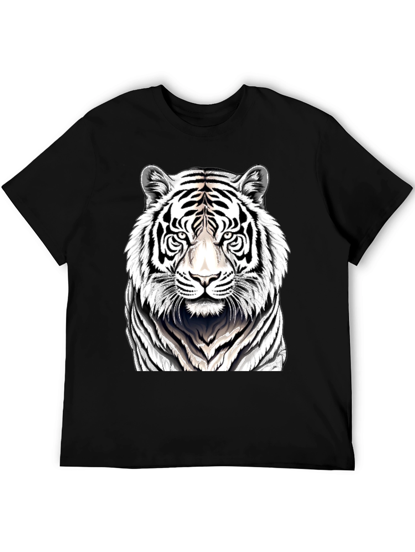 White Tiger Graphic Print Black T-Shirt