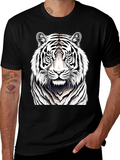 White Tiger Graphic Print Black T-Shirt