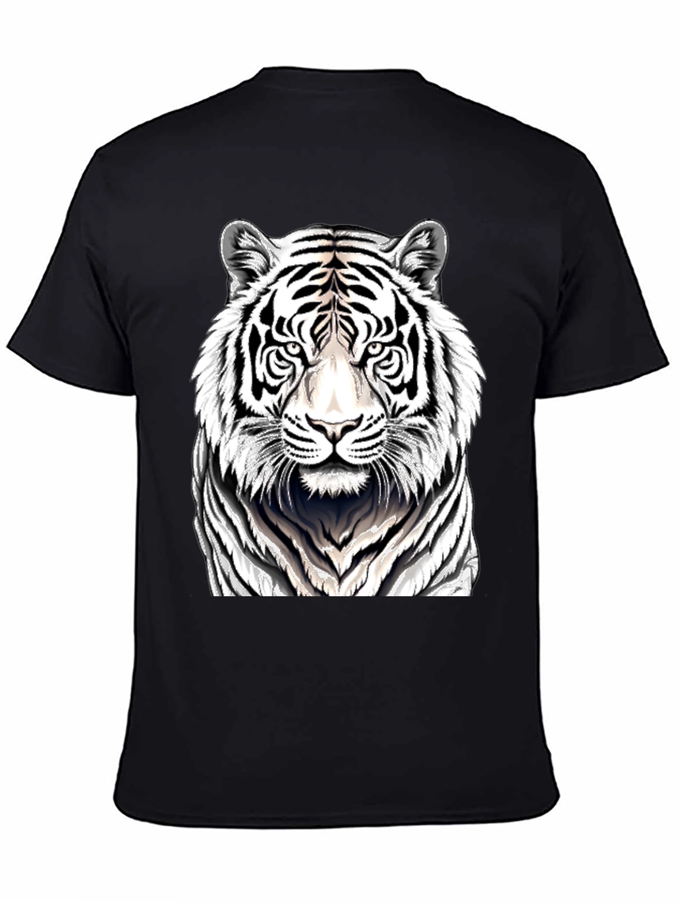 White Tiger Graphic Print Black T-Shirt