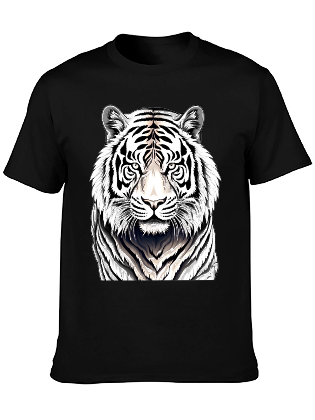 White Tiger Graphic Print Black T-Shirt