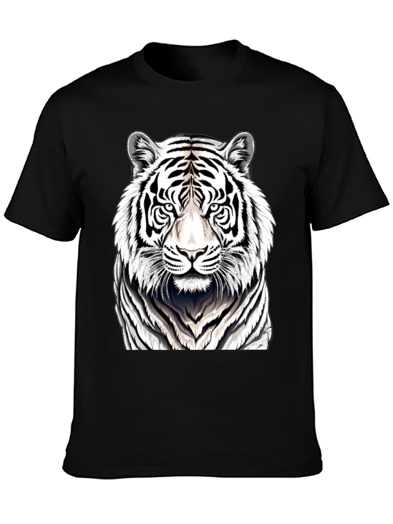 White Tiger Graphic Print Black T-Shirt