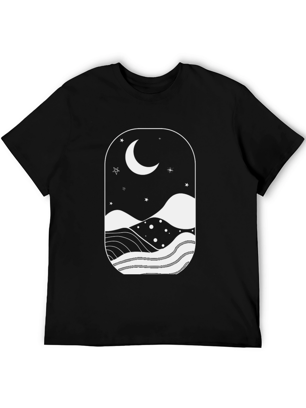 Moonlit Landscape Black Graphic T-Shirt