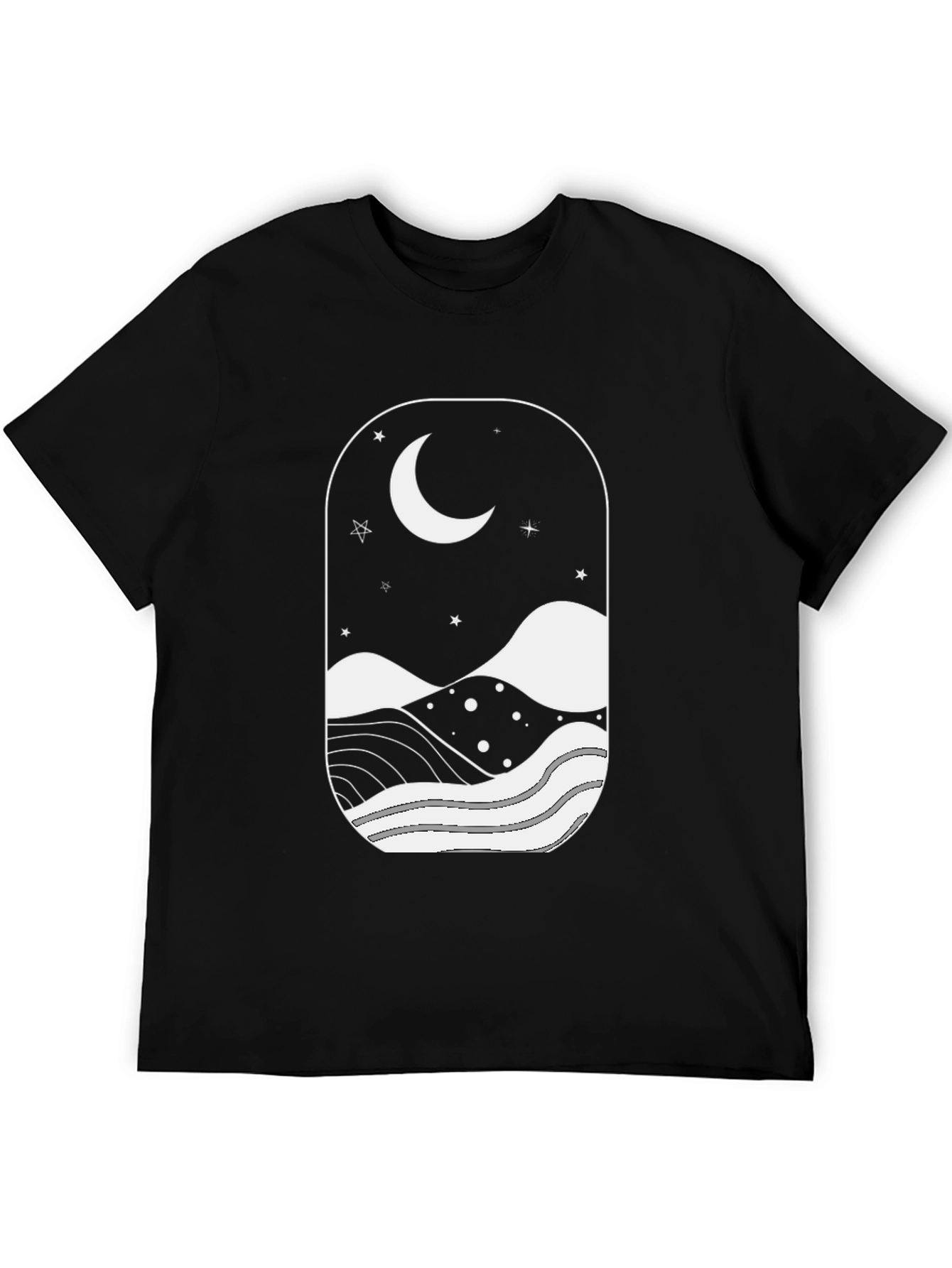 Moonlit Landscape Black Graphic T-Shirt