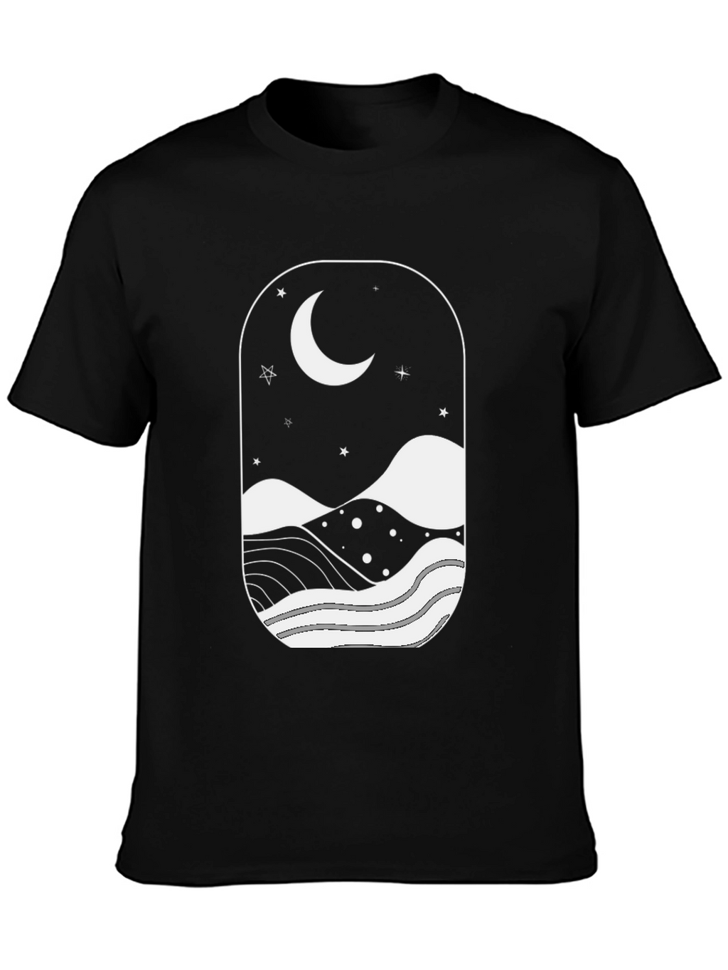 Moonlit Landscape Black Graphic T-Shirt