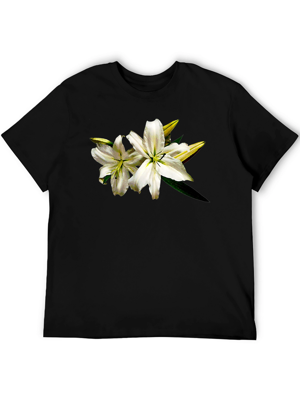 White Lily Graphic Tee - Black Cotton T-Shirt