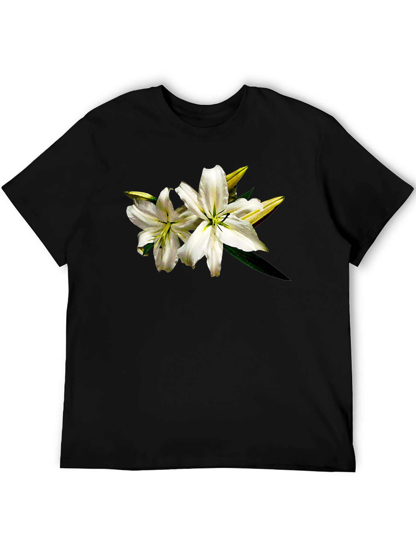White Lily Graphic Tee - Black Cotton T-Shirt