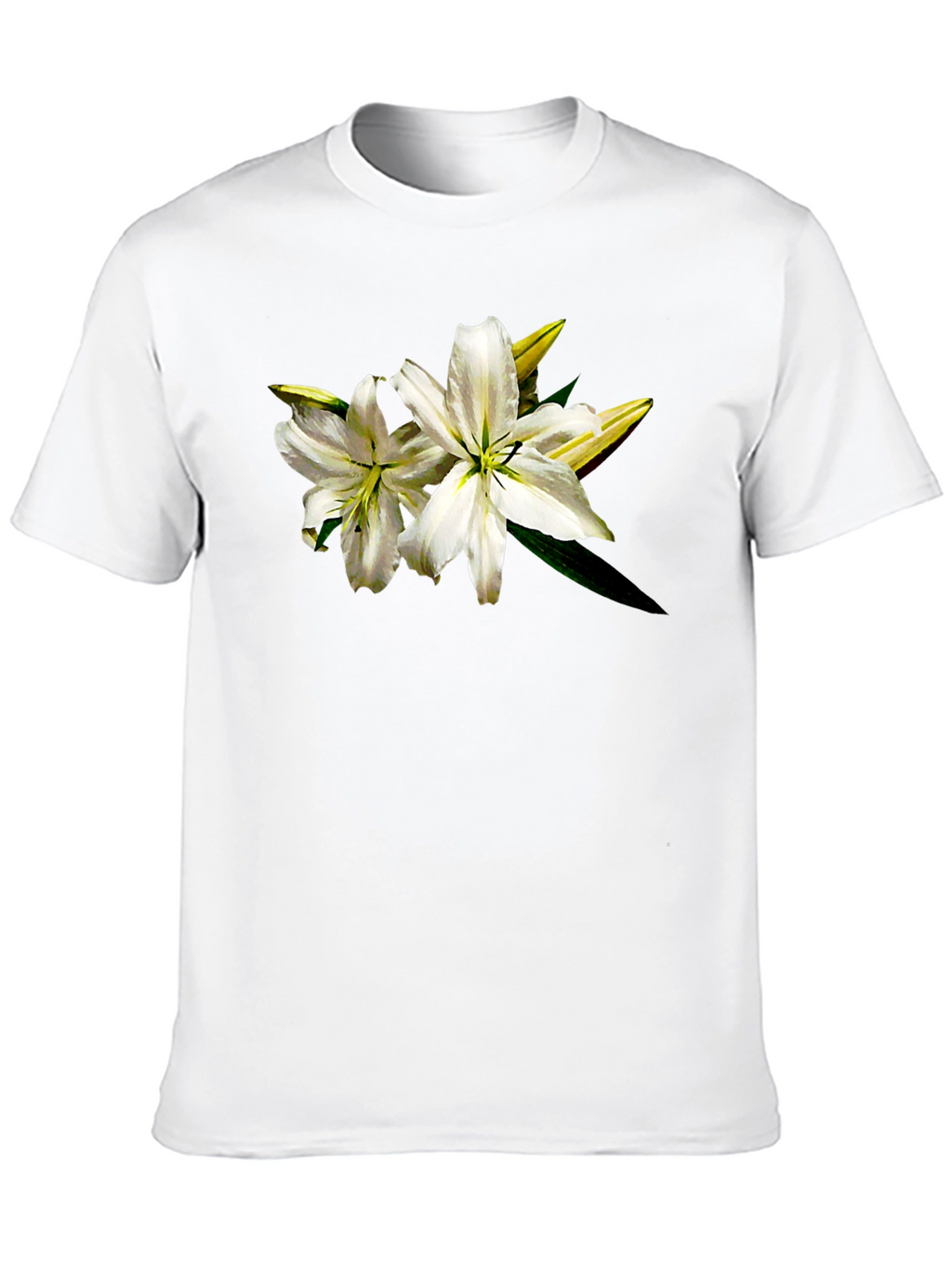 White Lily Graphic Tee - Black Cotton T-Shirt