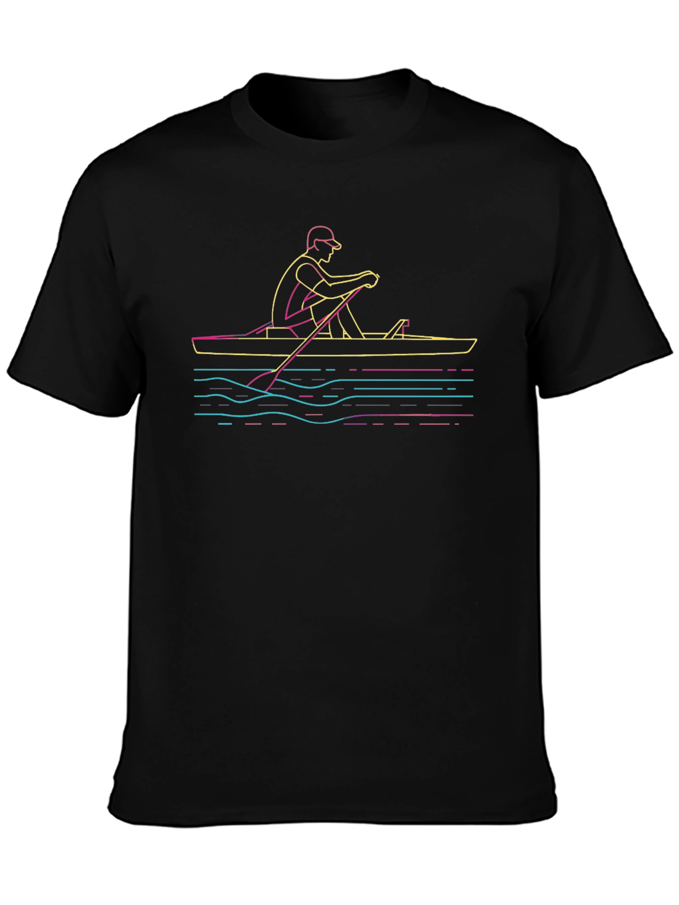 Rowing Graphic Black Tee - Unique Line Art Design