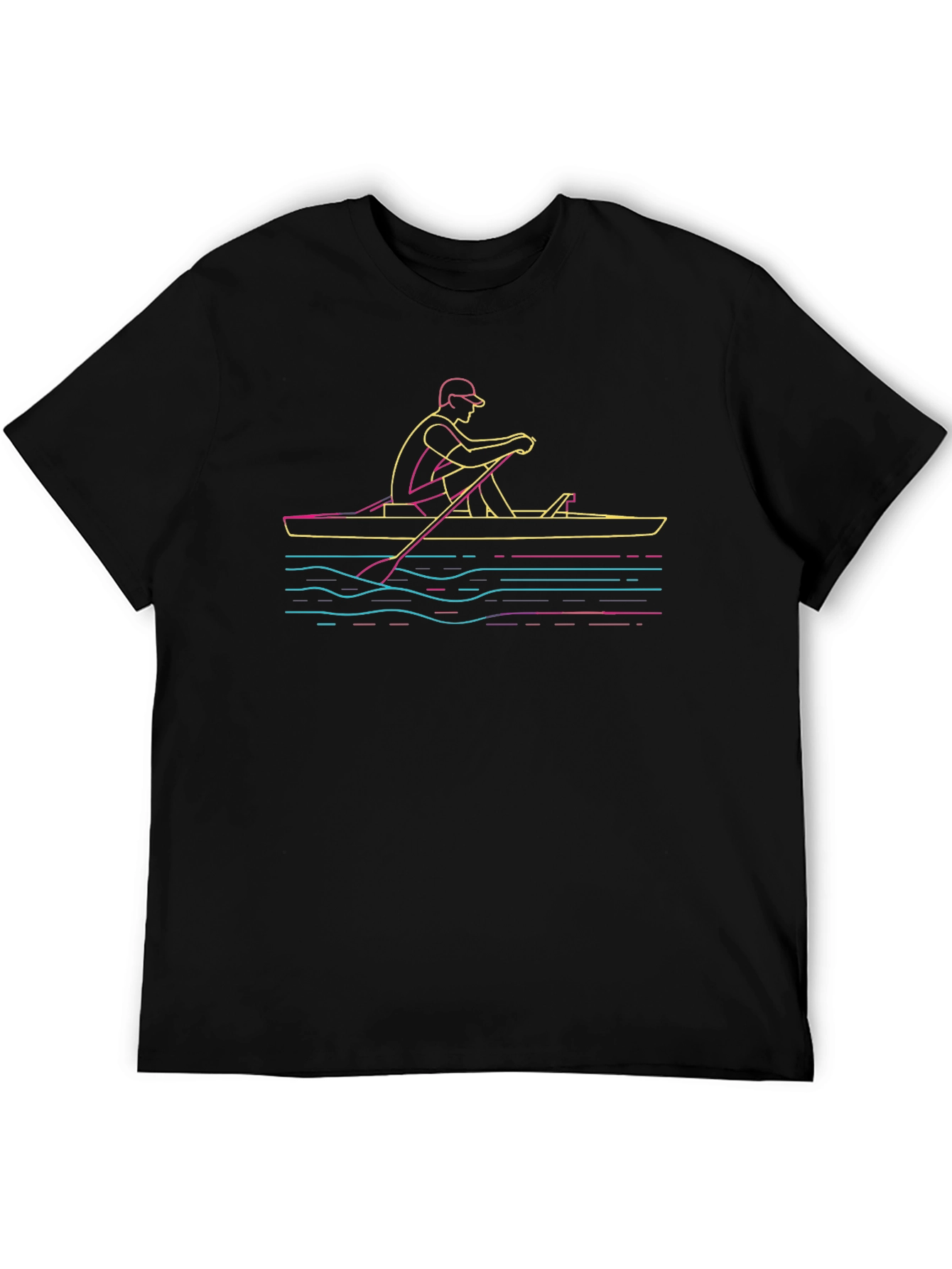 Rowing Graphic Black Tee - Unique Line Art Design