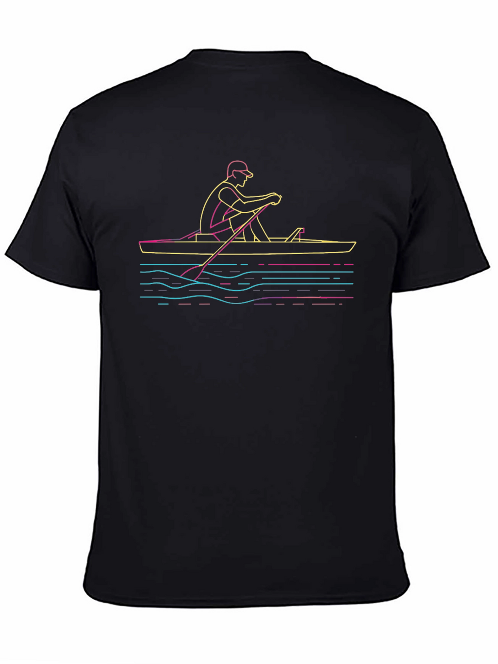 Rowing Graphic Black Tee - Unique Line Art Design