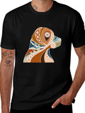 Dog Art Print Mens Black Graphic T-Shirt