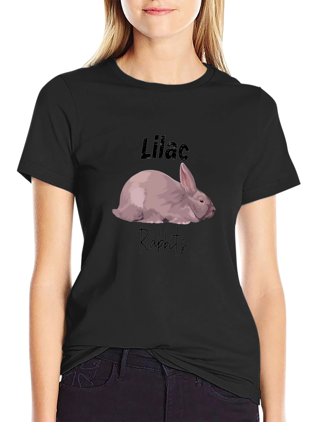 Lilac Rabbits Graphic T-Shirt - Black