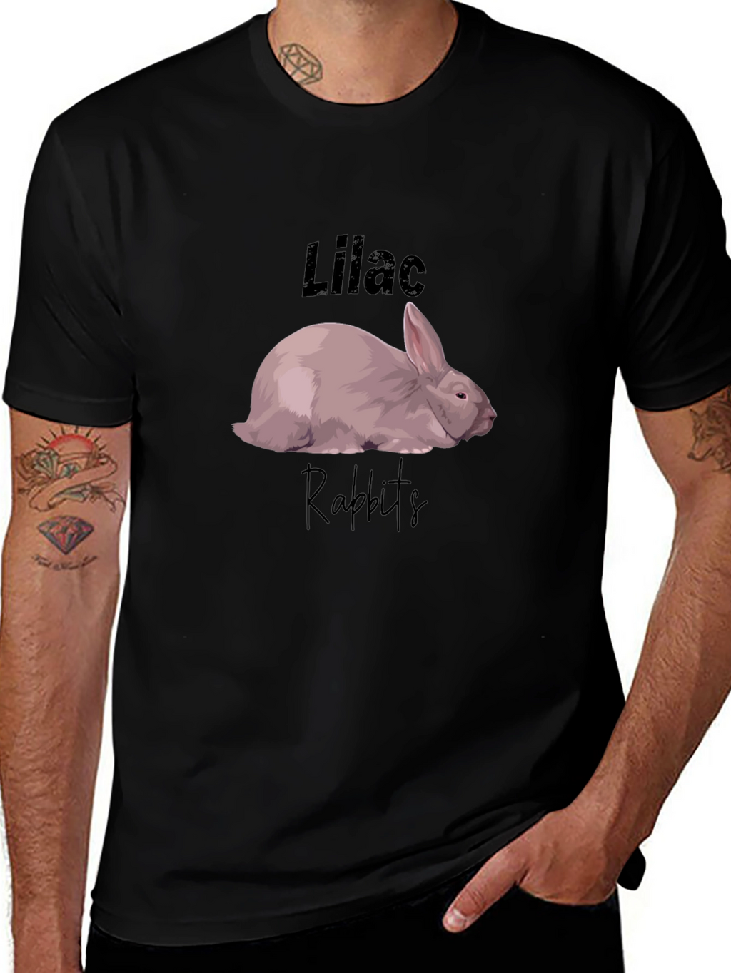 Lilac Rabbits Graphic T-Shirt - Black