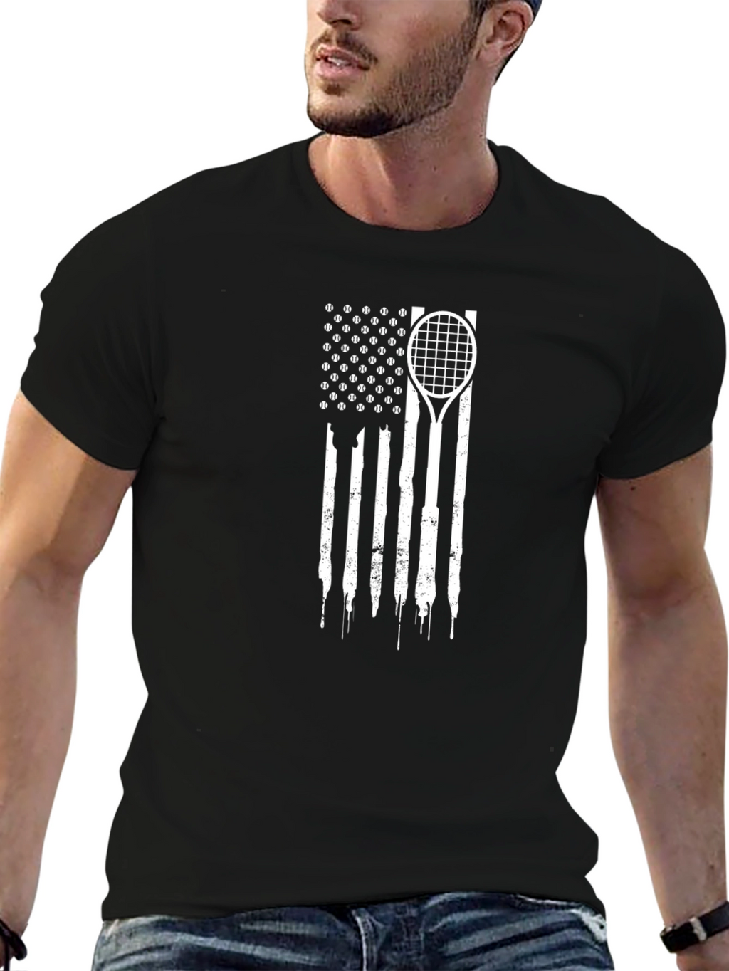 Tennis American Flag Graphic T-Shirt