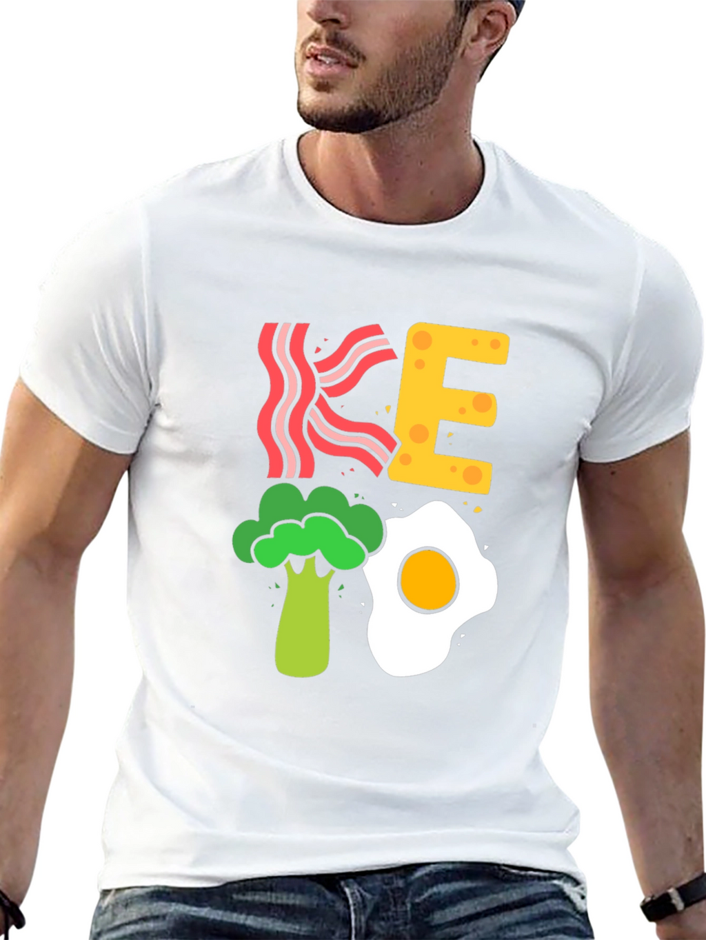 Keto Diet T-Shirt - Bacon Egg and Broccoli Design