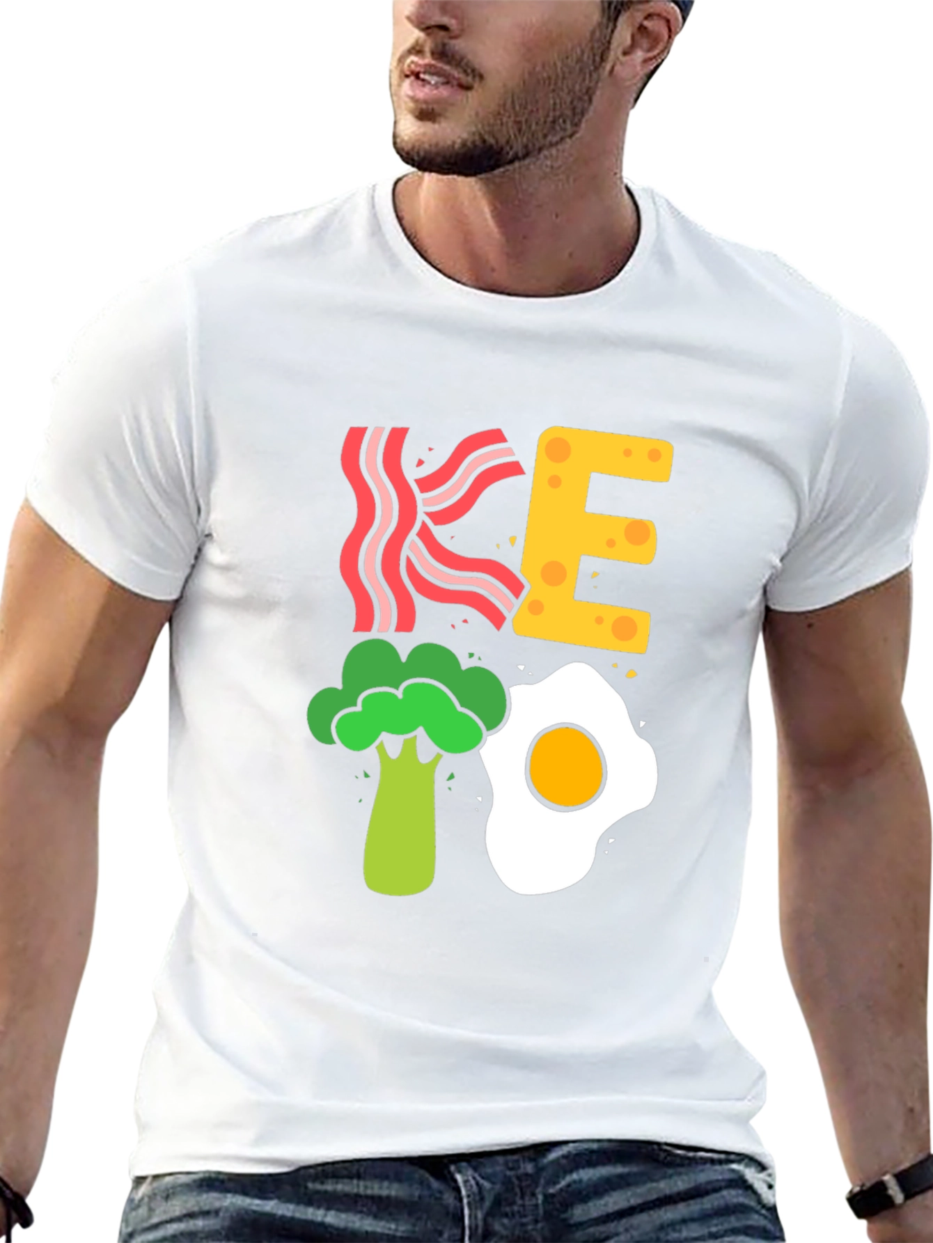 Keto Diet T-Shirt - Bacon Egg and Broccoli Design