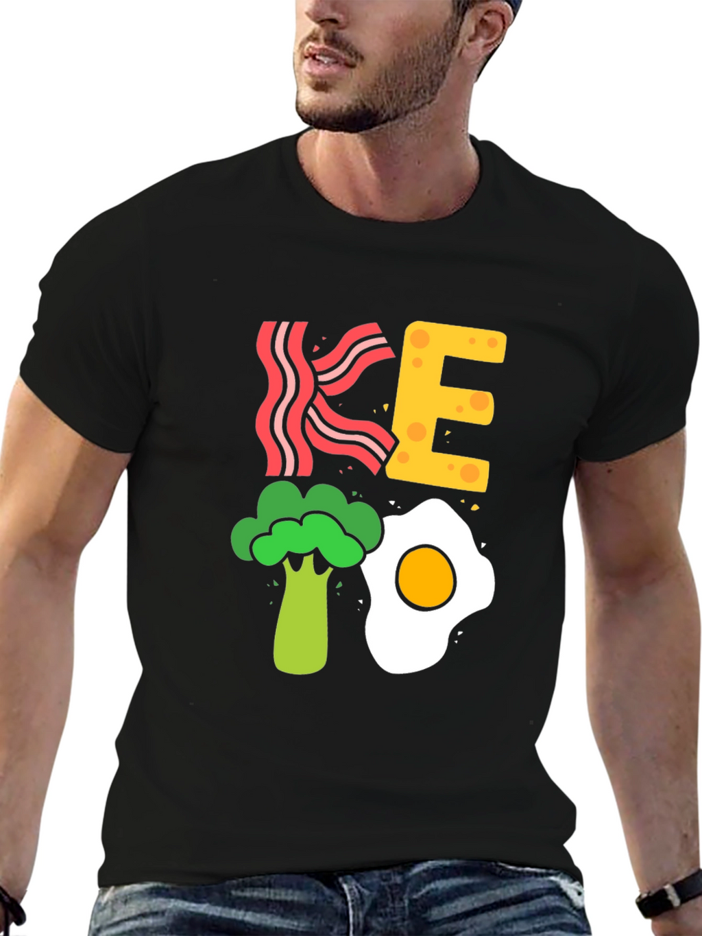 Keto Diet T-Shirt - Bacon Egg and Broccoli Design