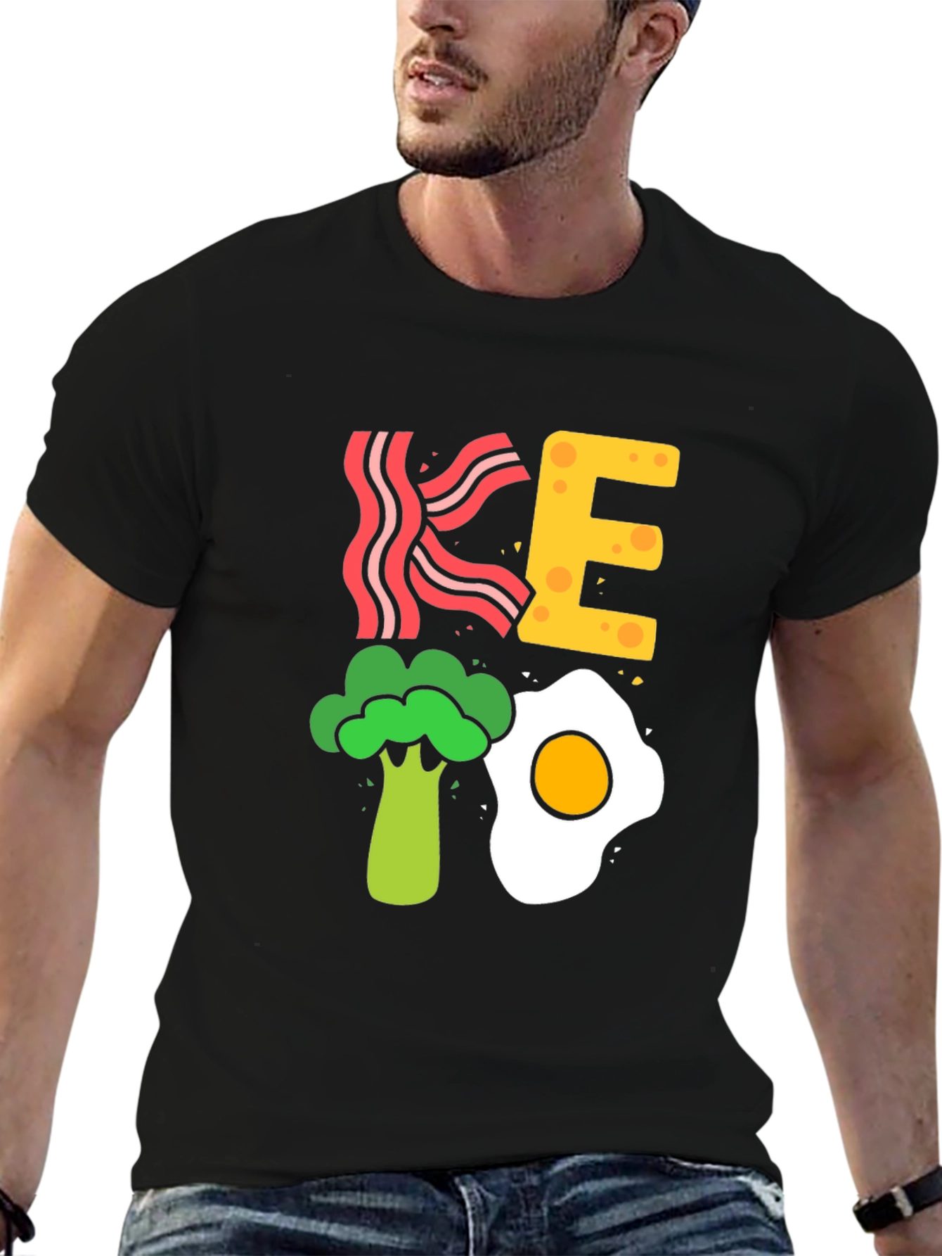 Keto Diet T-Shirt - Bacon Egg and Broccoli Design