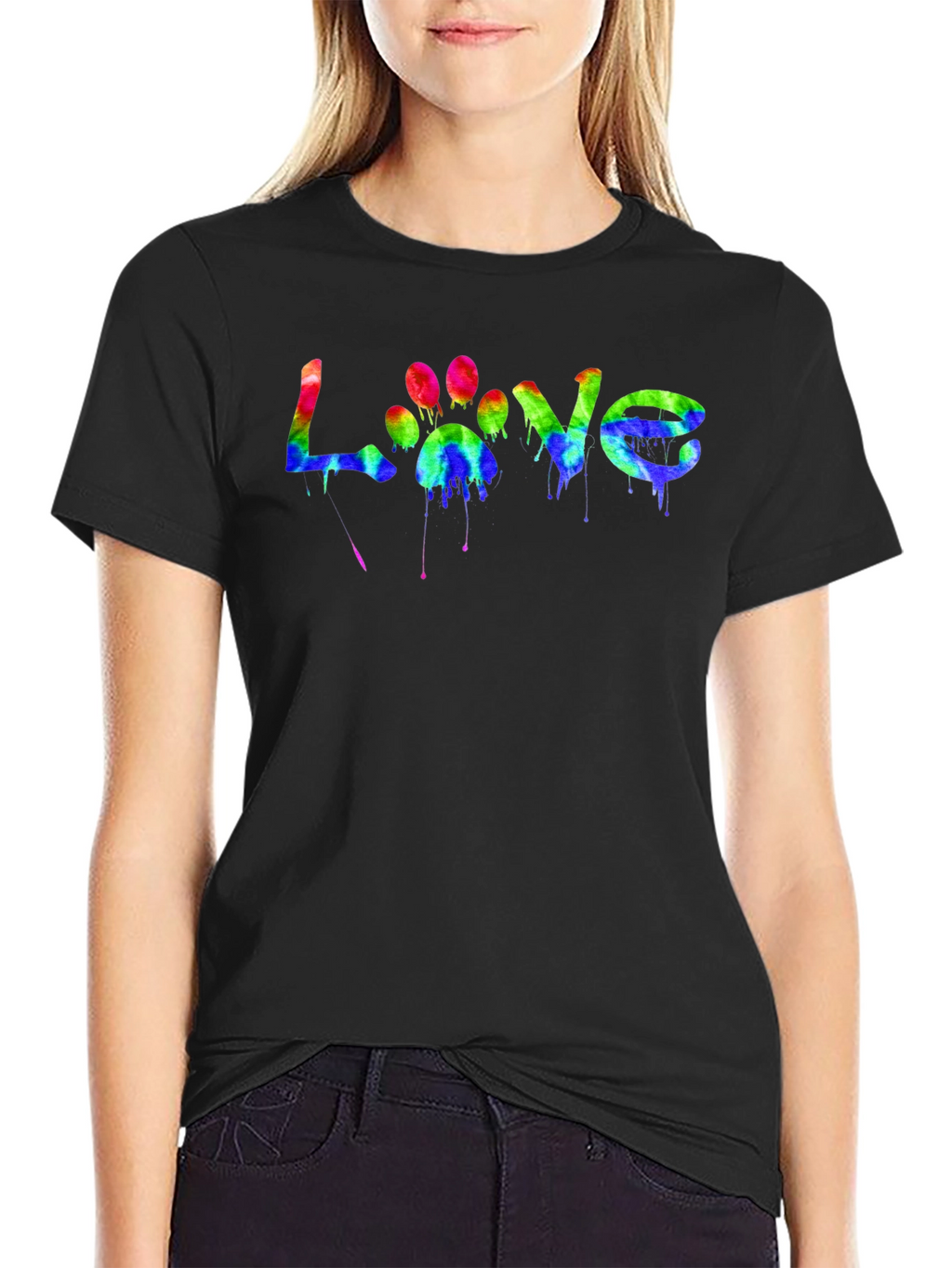 Love Paw Print Tie-Dye Graphic T-Shirt