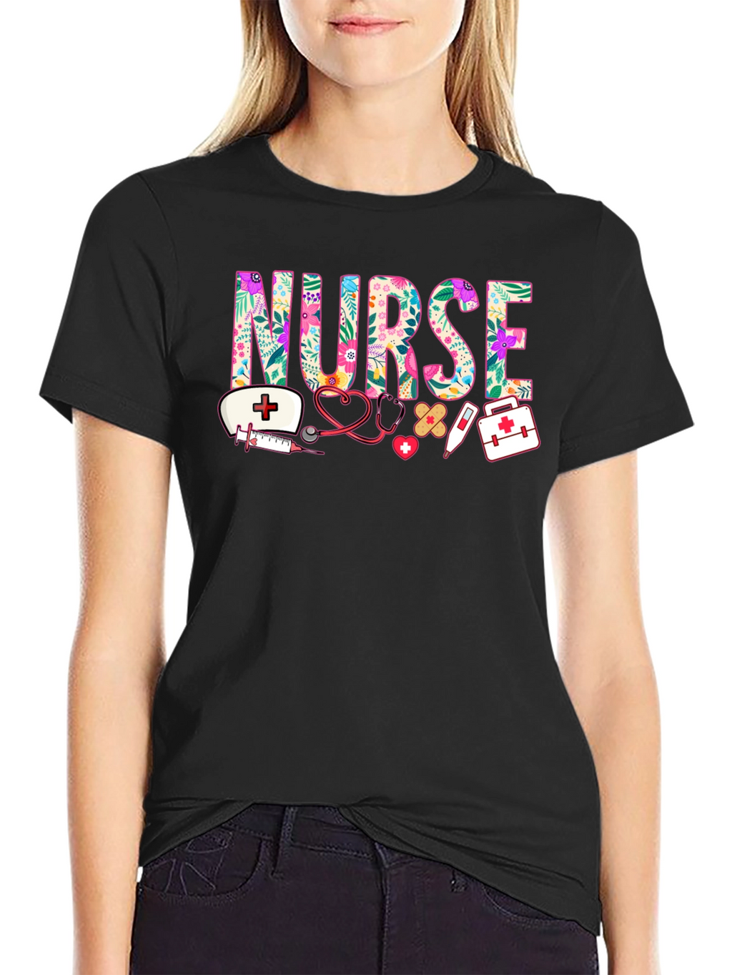 Floral Nurse Graphic T-Shirt