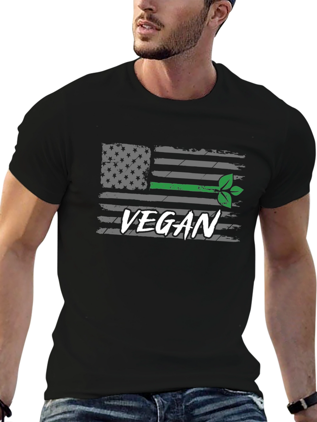 Vegan USA Flag Graphic T-Shirt