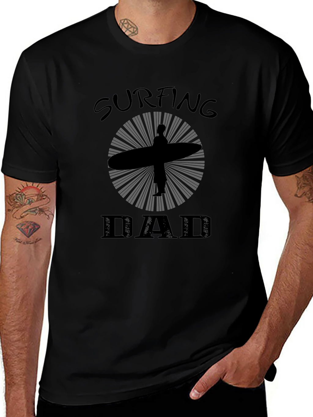 Surfing Dad Graphic T-Shirt - Black