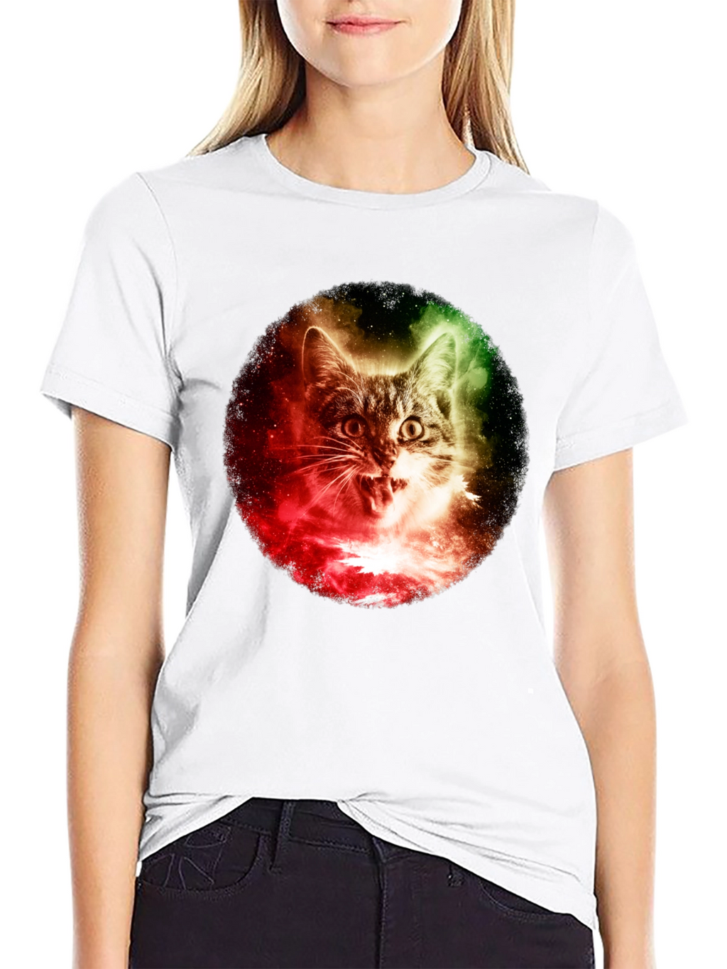 Cosmic Cat Graphic T-Shirt - Black
