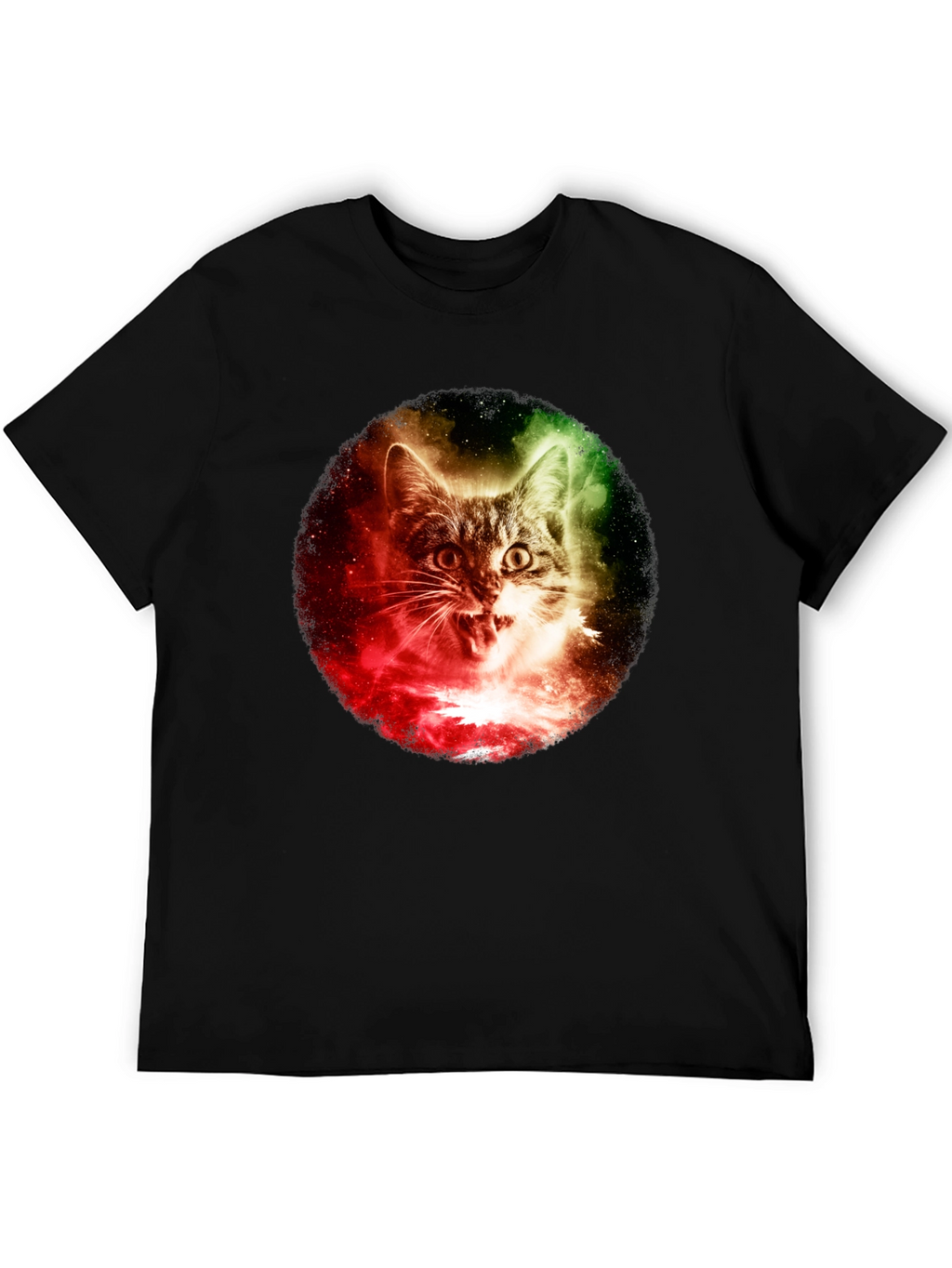 Cosmic Cat Graphic T-Shirt - Black