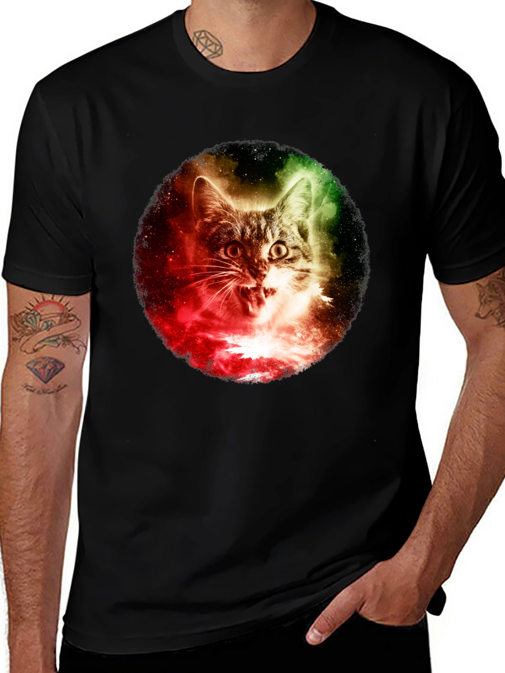 Cosmic Cat Graphic T-Shirt - Black