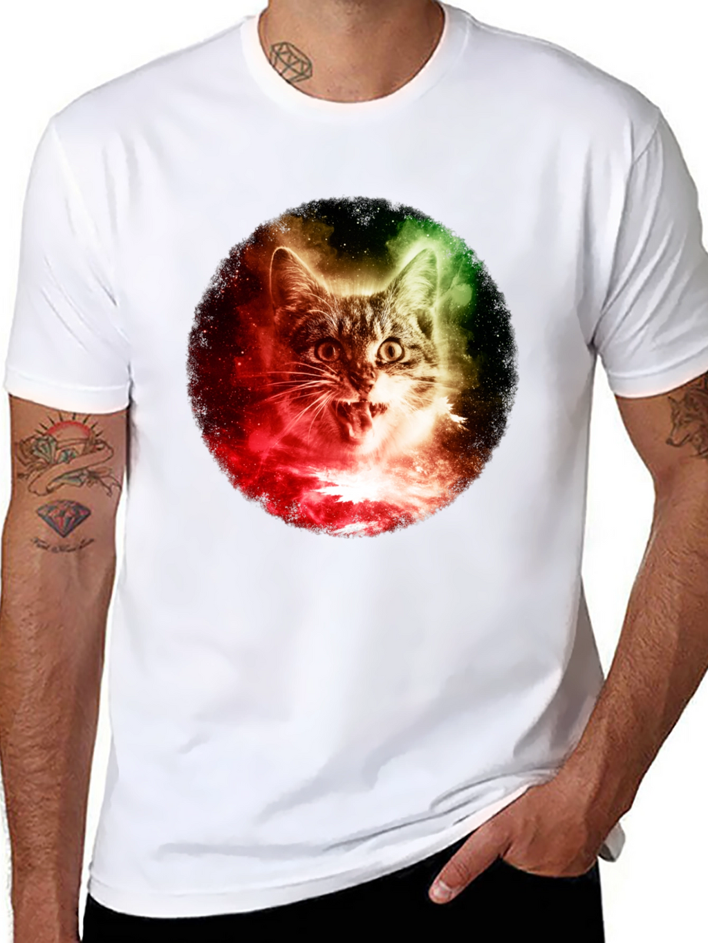 Cosmic Cat Graphic T-Shirt - Black