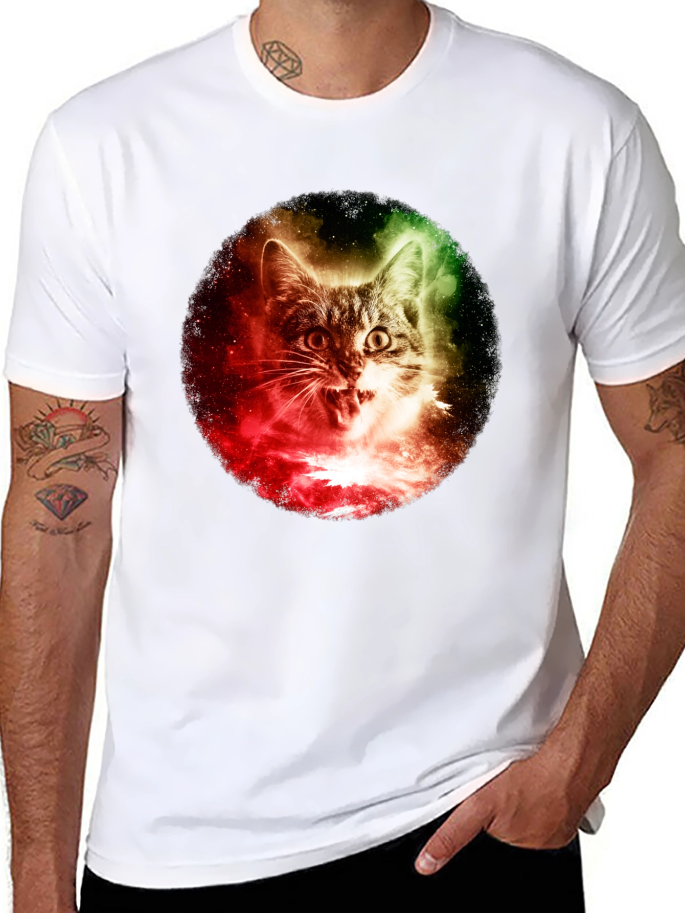 Cosmic Cat Graphic T-Shirt - Black